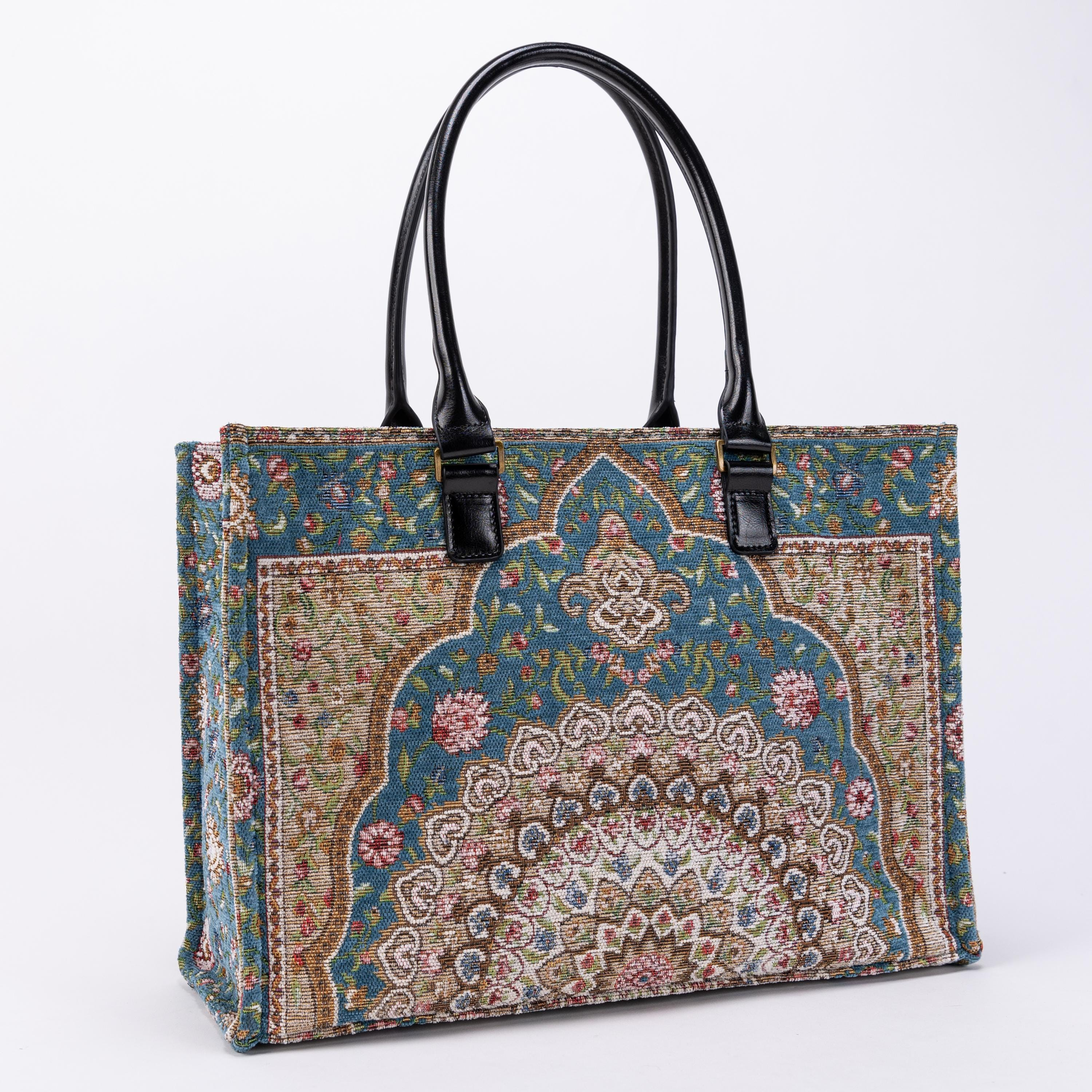 Blue Persian Arch Medallion Tapestry Structured Tote Bag