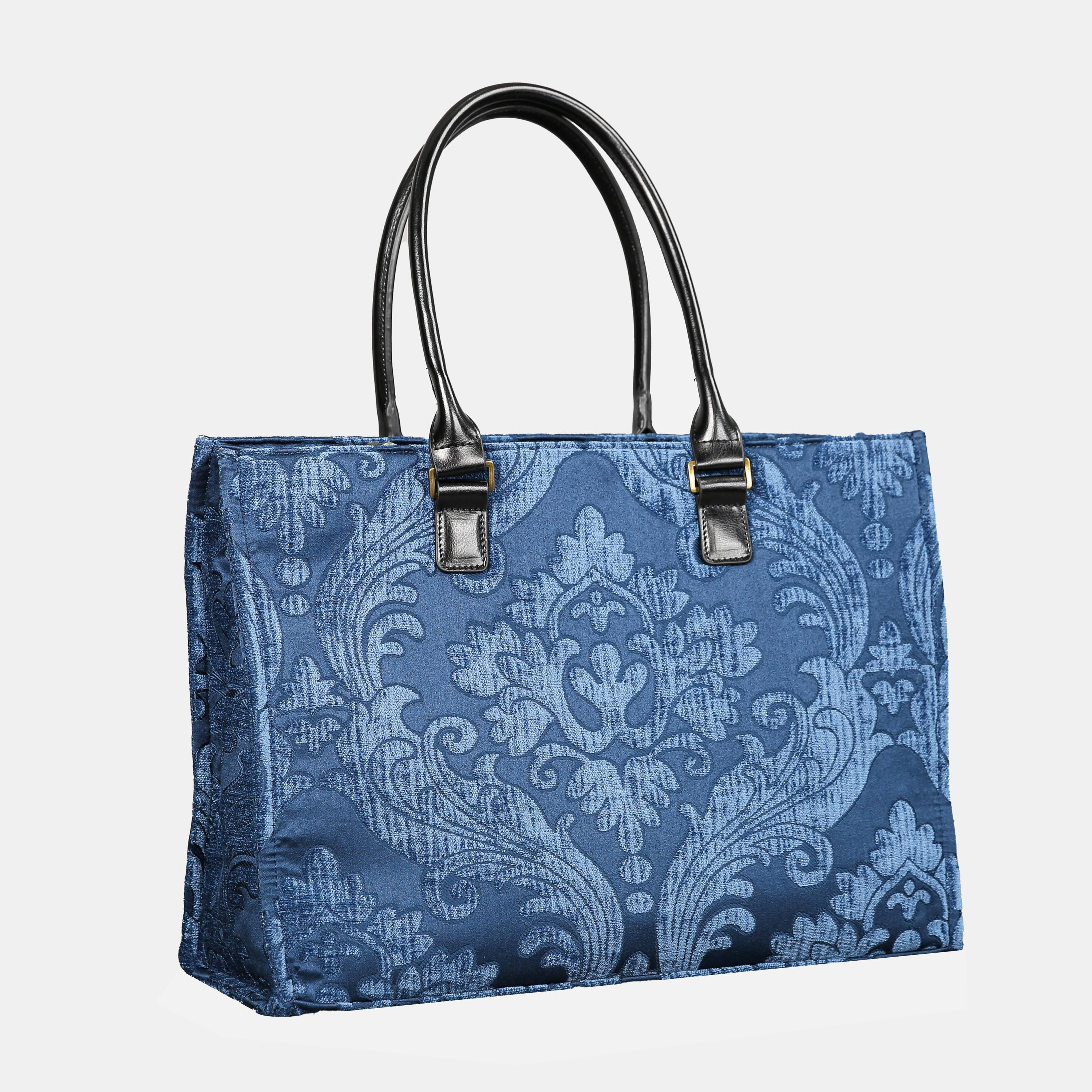 Blue Damask Jacquard Structured Tote Bag