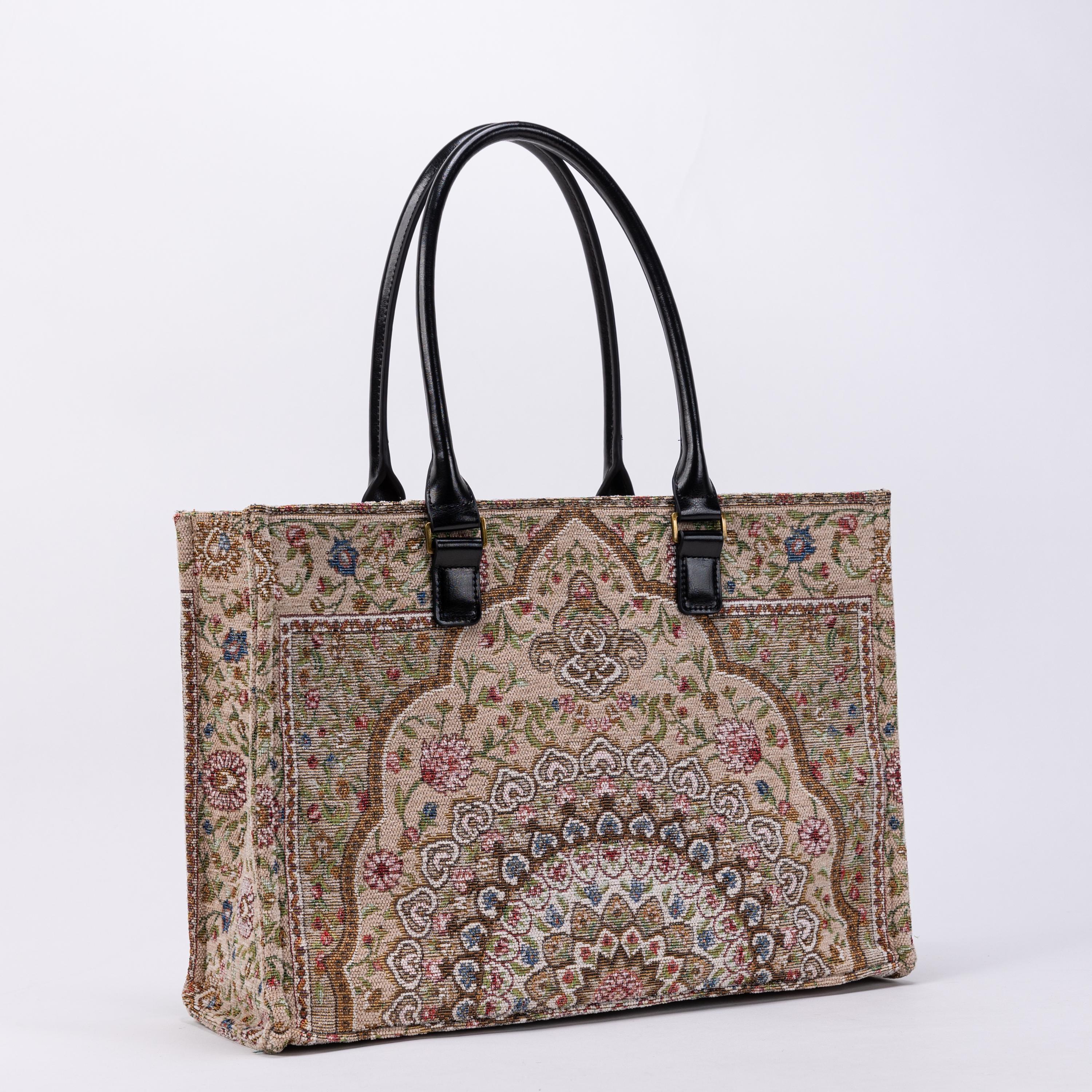 Beige Persian Arch Medallion Tapestry Structured Tote Bag
