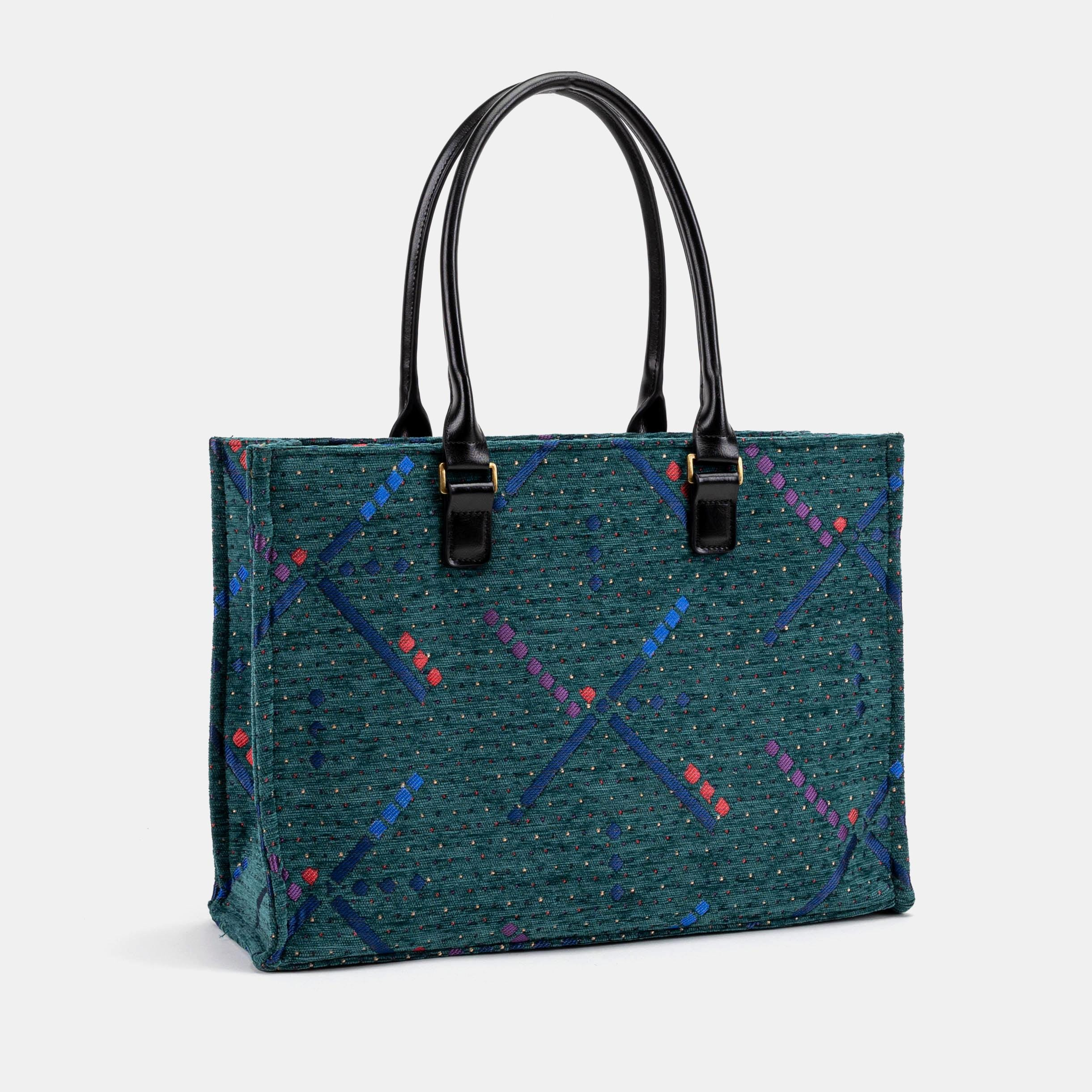 Teal Green Abstract Geometric Tapestry Structured Tote Bag